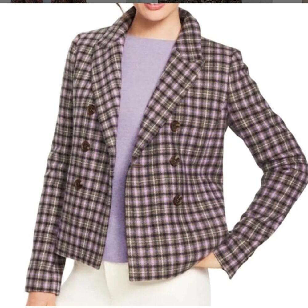 NEW Talbots Purple Plaid Blazer Wool Double Breasted Preppy Classic Academia